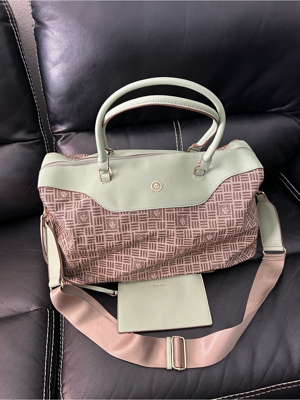 Anne Klein Sport Mint Green and Blush Patterned Weekender Bag with Poych